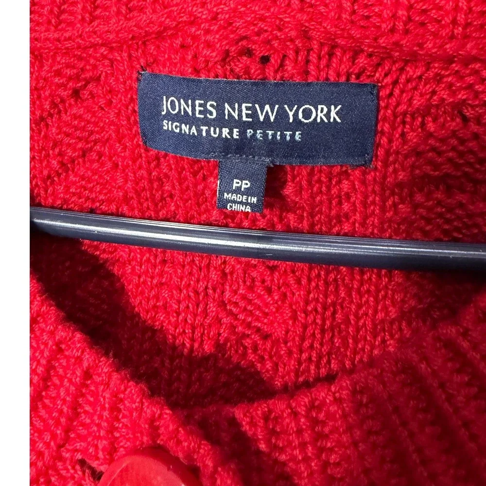 Jones New York Signature Petite Red Cable Knit Single Button Cardigan Sweater PP